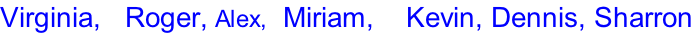 Virginia,   Roger, Alex,  Miriam,    Kevin, Dennis, Sharron